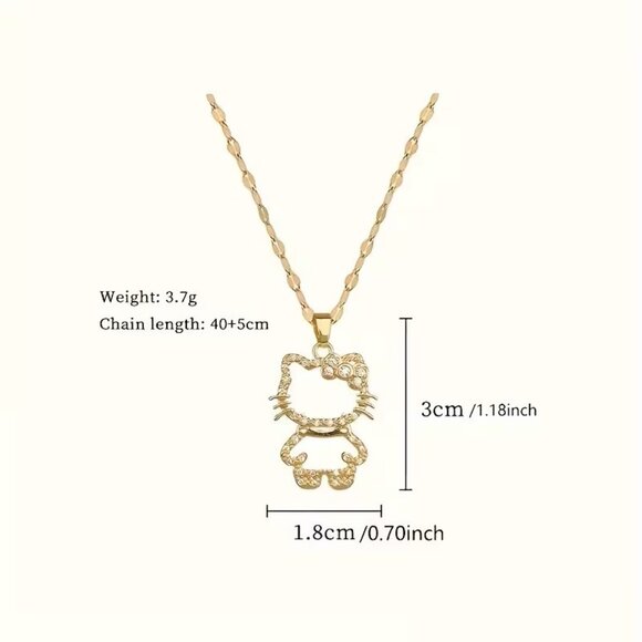 Hello Kitty Necklace Chain Pendant Rhinestone UV Plating. 🥰😻Gold Trendy Cute - Picture 6 of 6